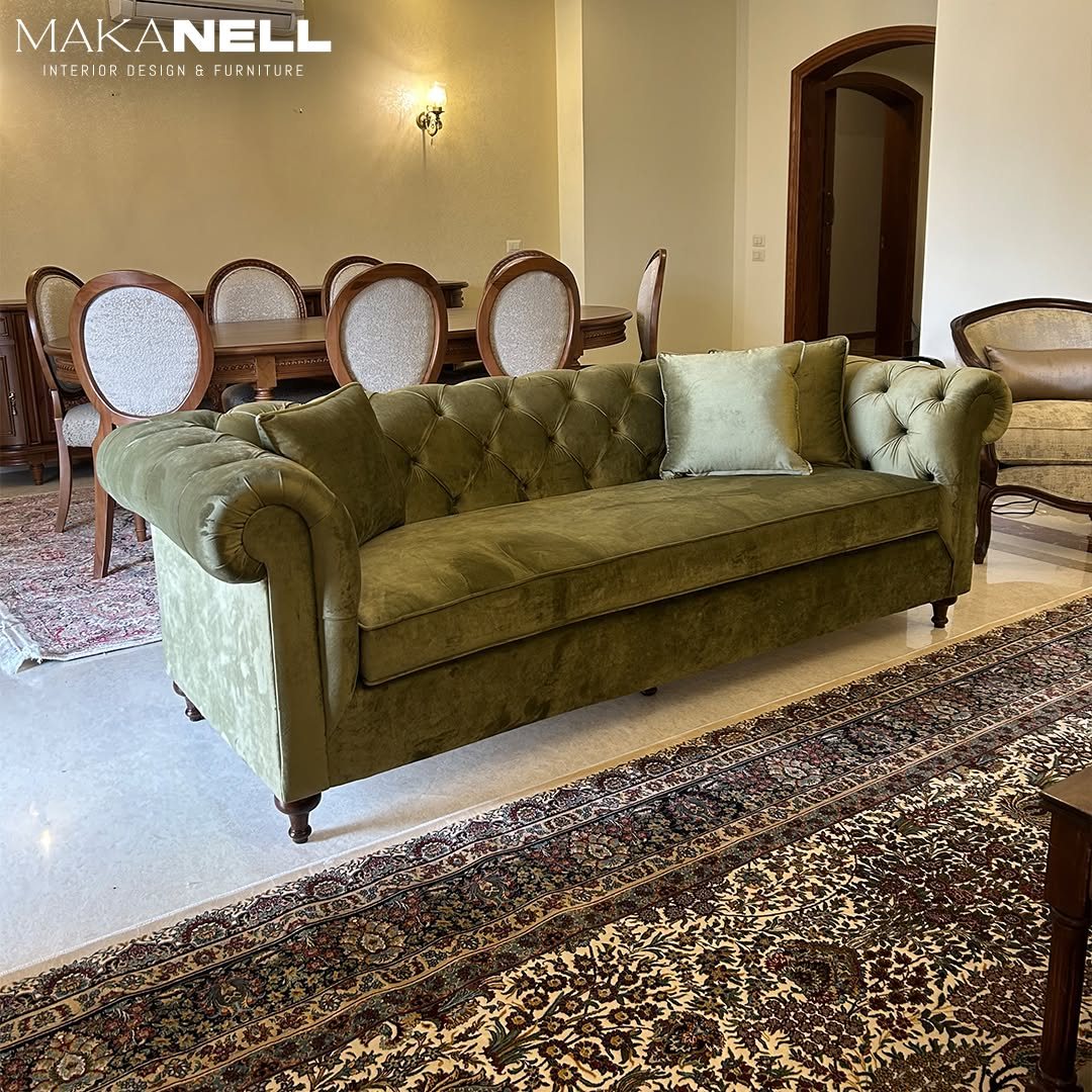 Olive velvet Chesterfield sofa